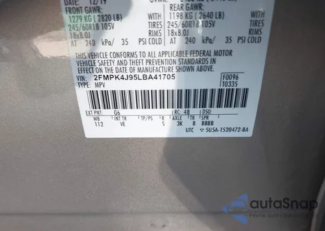 2020 Ford Edge Sel z USA, uszkodzony, nr VIN 2FMPK4J95LBA41705